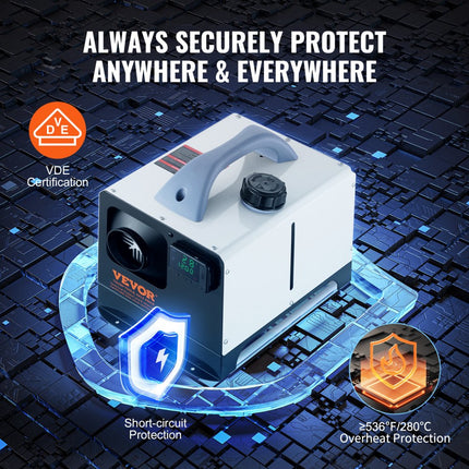 VEVOR dieselverwarmer, dieselluchtverwarmer alles-in-één met afstandsbediening en LCD-scherm, snelle verwarming, laag geluidsniveau, draagbare dieselverwarmer voor vrachtwagens, bestelwagens, campers