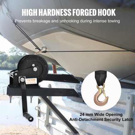 VEVOR kabellier 725,7kg handkabellier 224x151x177mm bootlier 2-weg ratel/1-speed handlier met ca. 10m polyester band bandlier met ergonomische handgreep handkabellier voor voertuigen en boten