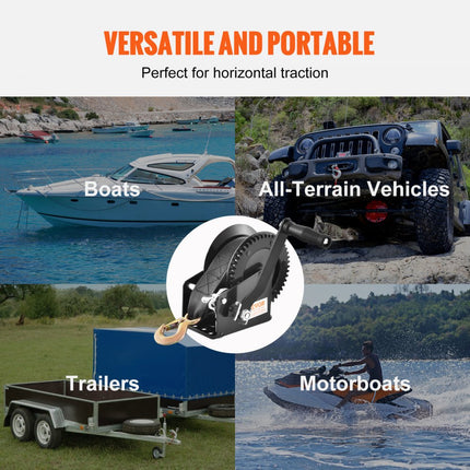 VEVOR kabellier 725,7kg handkabellier 224x151x177mm bootlier 2-weg ratel/1-speed handlier met ca. 10m polyester band bandlier met ergonomische handgreep handkabellier voor voertuigen en boten