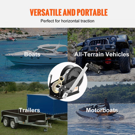 VEVOR kabellier 1587,5kg handkabellier 260x147x182mm bootlier 2-weg ratel/2 snelheden handlier met ca. 10m kabel bandlier met ergonomische handgreep handkabellier voor voertuigen en boten