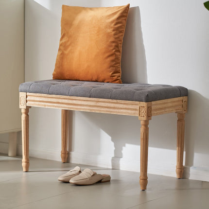 VEVOR gestoffeerde bank kaptafel 80 x 40 x 48 cm, rechthoekige kapbank, poten van rubberhout, bedbank, gangbank, krukbank, entreebank voor eetkamer, woonkamer, slaapkamer, hal, grijs