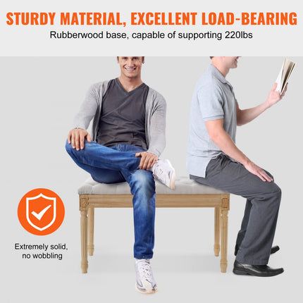 VEVOR gestoffeerde bank kaptafel 80 x 40 x 48 cm, rechthoekige kapbank, poten van rubberhout, bedbank, gangbank, krukbank, entreebank voor eetkamer, woonkamer, slaapkamer, hal, beige