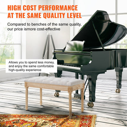 VEVOR gestoffeerde bank kaptafel 80 x 40 x 48 cm, rechthoekige kapbank, poten van rubberhout, bedbank, gangbank, krukbank, entreebank voor eetkamer, woonkamer, slaapkamer, hal, beige