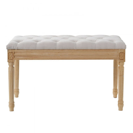 VEVOR gestoffeerde bank kaptafel 80 x 40 x 48 cm, rechthoekige kapbank, poten van rubberhout, bedbank, gangbank, krukbank, entreebank voor eetkamer, woonkamer, slaapkamer, hal, beige