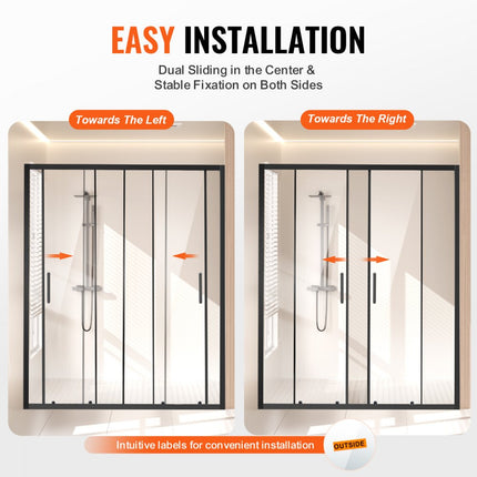 VEVOR semi-frameloze dubbele schuifdeur douchewand 1469-1499x1778mm zwart