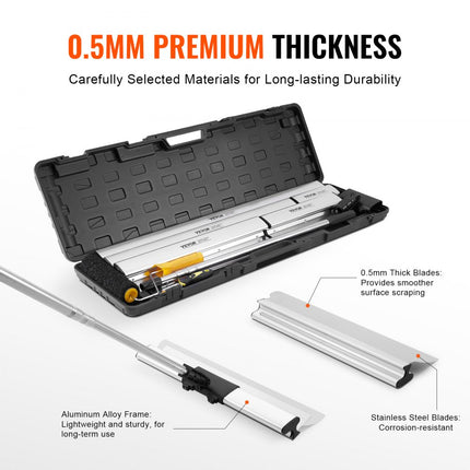 VEVOR Gipsplaatspatelbladenset, 254/406/610/813/1016 mm spatelbladen + 862-2072 mm verlengingshandgreep Roestvrijstalen messpatelgereedschap voor gipsplaat/wandplaat/gipsplaat