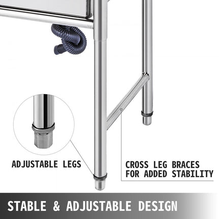 VEVOR Commerciële Gootsteen 100,33x60,96x95,25 cm Commerciële Spoelbak 1 mm Dikte Vrijstaande Gootsteen Gemaakt van Niet-magnetisch Roestvrij Staal met Spatwaterdicht Schot Gebruik in Keuken Bar enz
