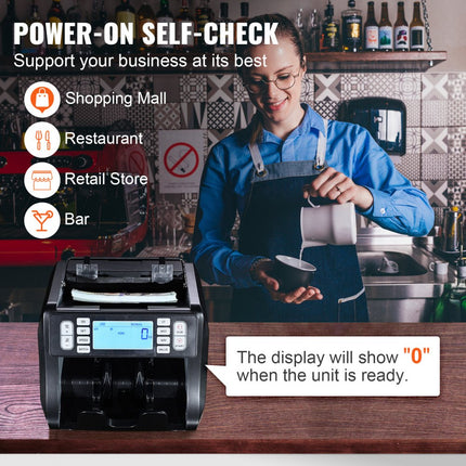 VEVOR-geldtelmachine, bankbiljettenteller met UV-, MG-, IR- en DD-valsgelddetectie, USD- en EUR-geldtelmachine met optelling en batchmodus, groot LCD- en extern display