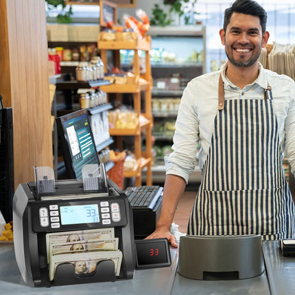 VEVOR-geldtelmachine, bankbiljettenteller met UV-, MG-, IR- en DD-valsgelddetectie, USD- en EUR-geldtelmachine met optelling en batchmodus, groot LCD- en extern display