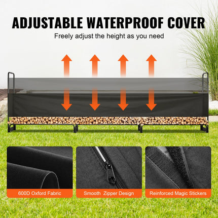 VEVOR brandhoutrek metaal 386x36x117cm brandhoutrek stalen frame gepoedercoat brandhout onderdak 400kg met waterdichte hoes stapelhulp houten onderdak voor veranda tuin terras tuin