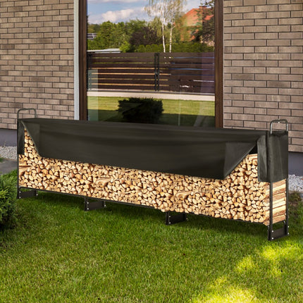 VEVOR brandhoutrek metaal 386x36x117cm brandhoutrek stalen frame gepoedercoat brandhout onderdak 400kg met waterdichte hoes stapelhulp houten onderdak voor veranda tuin terras tuin