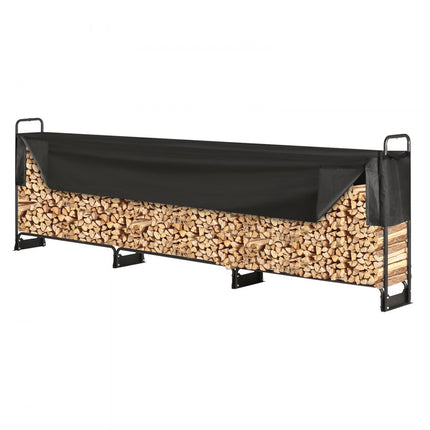 VEVOR brandhoutrek metaal 386x36x117cm brandhoutrek stalen frame gepoedercoat brandhout onderdak 400kg met waterdichte hoes stapelhulp houten onderdak voor veranda tuin terras tuin