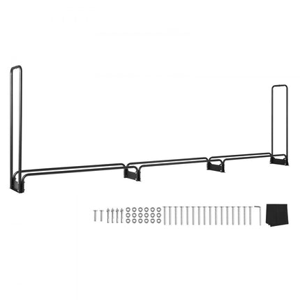 VEVOR brandhoutrek metaal 386x36x117cm brandhoutrek stalen frame gepoedercoat brandhout onderdak 400kg met waterdichte hoes stapelhulp houten onderdak voor veranda tuin terras tuin