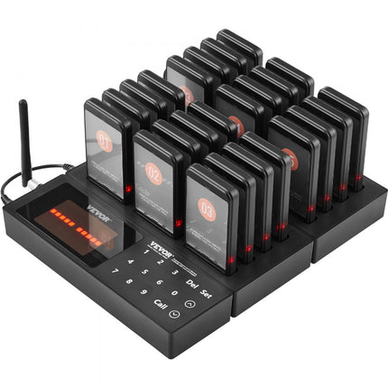 VEVOR Restaurant Pager-systeem, draadloos wachtrijsignaal met bereik van 400 m, gastoproeppieper met trillen en knipperen, 24 pagers voor foodtruck, kerk