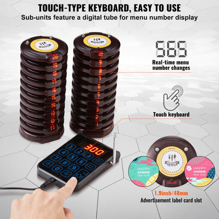 VEVOR Restaurant Pager-systeem, draadloos wachtrijsignaal met bereik van 500 m, gastoproeppieper met trillen en knipperen, 20 pagers voor foodtruck, kerk