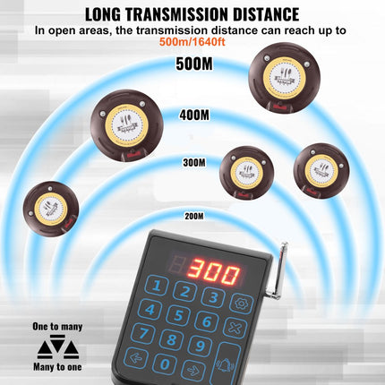 VEVOR Restaurant Pager-systeem, draadloos wachtrijsignaal met bereik van 500 m, gastoproeppieper met trillen en knipperen, 20 pagers voor foodtruck, kerk