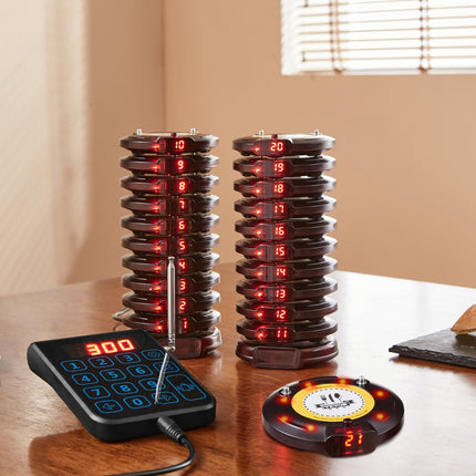 VEVOR Restaurant Pager-systeem, draadloos wachtrijsignaal met bereik van 500 m, gastoproeppieper met trillen en knipperen, 20 pagers voor foodtruck, kerk