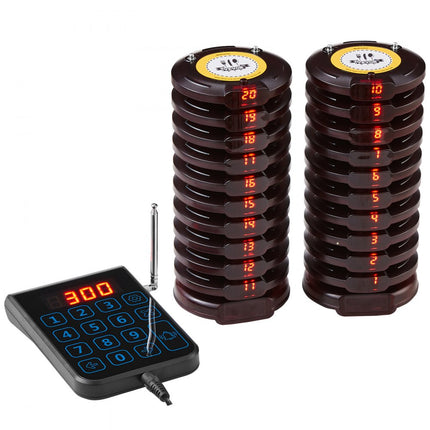 VEVOR Restaurant Pager-systeem, draadloos wachtrijsignaal met bereik van 500 m, gastoproeppieper met trillen en knipperen, 20 pagers voor foodtruck, kerk