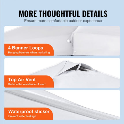 VEVOR paviljoen 304,8x304,8x320cm tuintent 250D PU zilver gecoate stof opvouwbaar paviljoen incl. opbergtas partytent 6-8 personen pop-up tent wit tuinpaviljoen voor kampeertrip