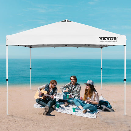 VEVOR paviljoen 304,8x304,8x320cm tuintent 250D PU zilver gecoate stof opvouwbaar paviljoen incl. opbergtas partytent 6-8 personen pop-up tent wit tuinpaviljoen voor kampeertrip