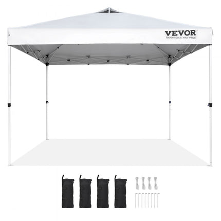 VEVOR paviljoen 304,8x304,8x320cm tuintent 250D PU zilver gecoate stof opvouwbaar paviljoen incl. opbergtas partytent 6-8 personen pop-up tent wit tuinpaviljoen voor kampeertrip