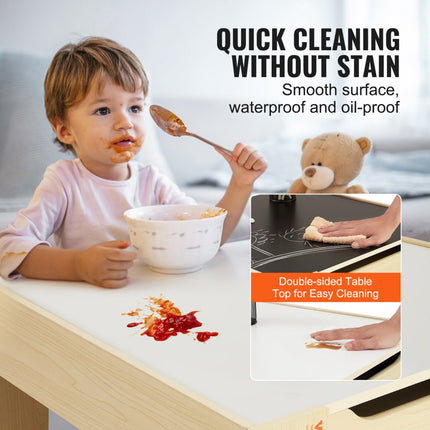 VEVOR kinderzitgroep kindertafel, 2 kinderstoelen 1 tafel kinderzitgroep van MDF van de kwaliteit P2, kindertafelset, stabiel kindermeubel met dubbelzijdig tafelblad en opbergdoos kindermeubelset