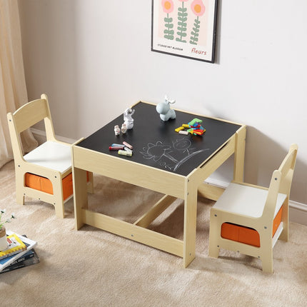 VEVOR kinderzitgroep kindertafel, 2 kinderstoelen 1 tafel kinderzitgroep van MDF van de kwaliteit P2, kindertafelset, stabiel kindermeubel met dubbelzijdig tafelblad en opbergdoos kindermeubelset