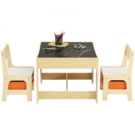 VEVOR kinderzitgroep kindertafel, 2 kinderstoelen 1 tafel kinderzitgroep van MDF van de kwaliteit P2, kindertafelset, stabiel kindermeubel met dubbelzijdig tafelblad en opbergdoos kindermeubelset