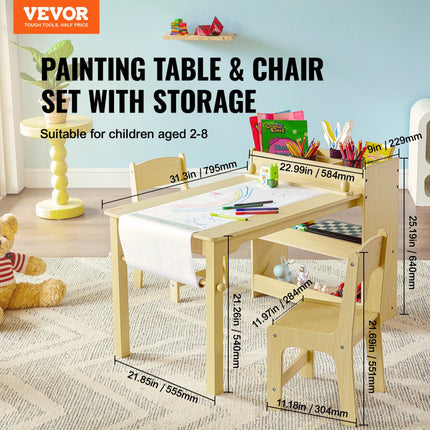 VEVOR kinderzitgroep, kindertafel, 2 kinderstoelen, 1 tafel, kinderzitgroep van MDF van de kwaliteit P2, 2 in 1 kindertafelset, bureau en kast, geschikt voor kinderen van 2-8 jaar, speelkamer