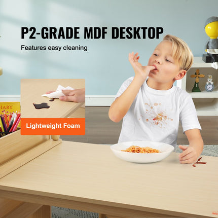 VEVOR kinderzitgroep, kindertafel, 2 kinderstoelen, 1 tafel, kinderzitgroep van MDF van de kwaliteit P2, 2 in 1 kindertafelset, bureau en kast, geschikt voor kinderen van 2-8 jaar, speelkamer