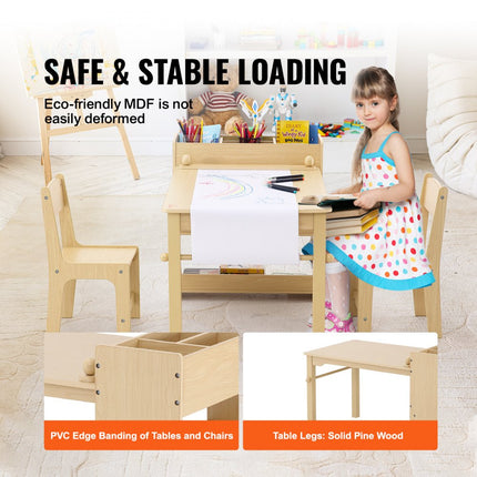 VEVOR kinderzitgroep, kindertafel, 2 kinderstoelen, 1 tafel, kinderzitgroep van MDF van de kwaliteit P2, 2 in 1 kindertafelset, bureau en kast, geschikt voor kinderen van 2-8 jaar, speelkamer