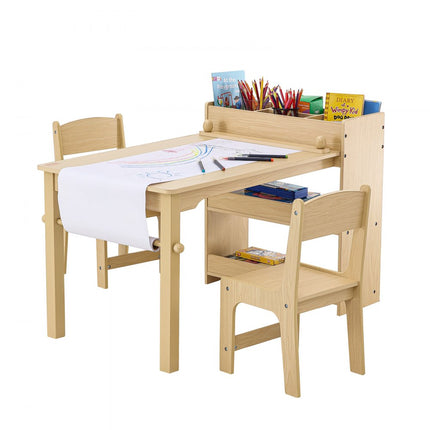 VEVOR kinderzitgroep, kindertafel, 2 kinderstoelen, 1 tafel, kinderzitgroep van MDF van de kwaliteit P2, 2 in 1 kindertafelset, bureau en kast, geschikt voor kinderen van 2-8 jaar, speelkamer