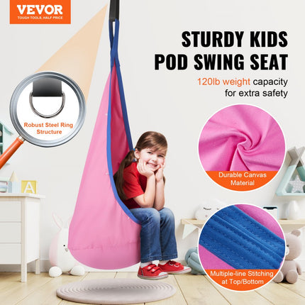 VEVOR hanggrot ø 70 x 160 cm hangstoel 54 kg draagvermogen hangmat van katoenen canvas LED-lichtketting hangzit hangtent schommel therapieschommel hangschommel kinderroze