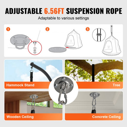 VEVOR hanggrot ø 70 x 160 cm hangstoel 54 kg draagvermogen hangmat van katoenen canvas LED-lichtketting hangzit hangtent schommel therapieschommel hangschommel kinderen blauw