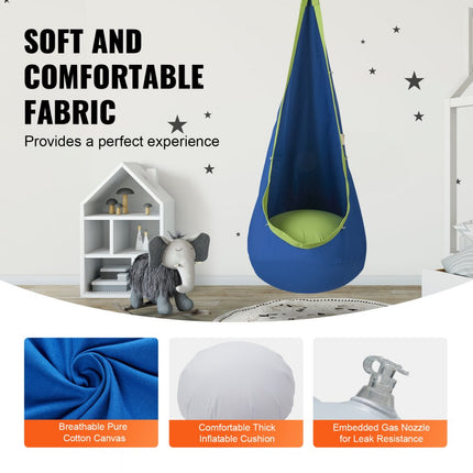 VEVOR hanggrot ø 70 x 160 cm hangstoel 54 kg draagvermogen hangmat van katoenen canvas LED-lichtketting hangzit hangtent schommel therapieschommel hangschommel kinderen blauw