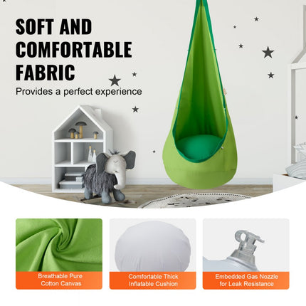 VEVOR hanggrot ø 70 x 160 cm hangstoel 54 kg draagvermogen hangmat van katoenen canvas LED-lichtketting hangzit hangtent schommel therapieschommel hangschommel kinderen groen