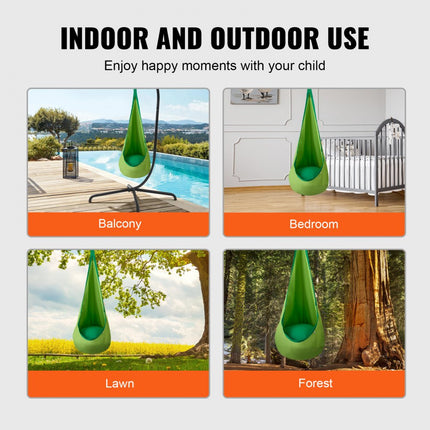 VEVOR hanggrot ø 70 x 160 cm hangstoel 54 kg draagvermogen hangmat van katoenen canvas LED-lichtketting hangzit hangtent schommel therapieschommel hangschommel kinderen groen