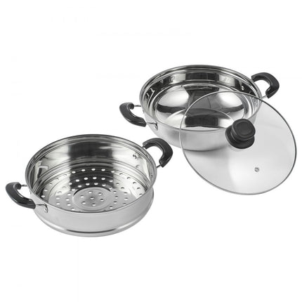 VEVOR 28cm stoompan roestvrij staal met glazen deksel, 1 niveau (1x snelkookpan en 1x soeppan) stoomboot stoompan inductie stoompan snelkookpan kookpot voor groenten, vis, soep, dumplings