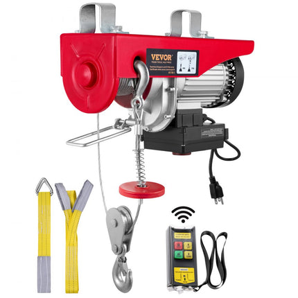 VEVOR Elektrische Lier 400 kg tot 800 kg hefhoogte 12 m Kabeltakel motorlier 1450 W koperen motorkatrol 10 m/min hijssnelheid takel met draadloze