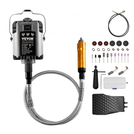 VEVOR flex-as slijpmachine roterend gereedschap 1200W 30000rpm voetpedaal 31 stuks