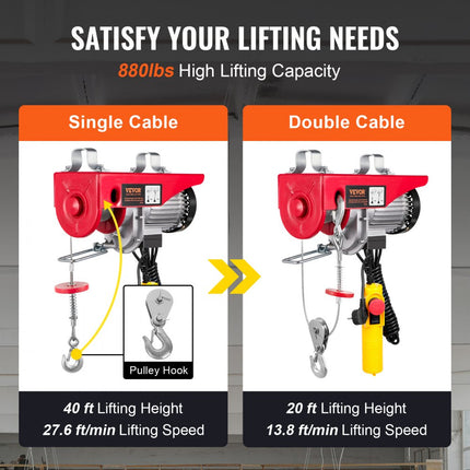 VEVOR Elektrische Kabeltakel Kabelliertakel met Afstandsbediening 400kg 12m