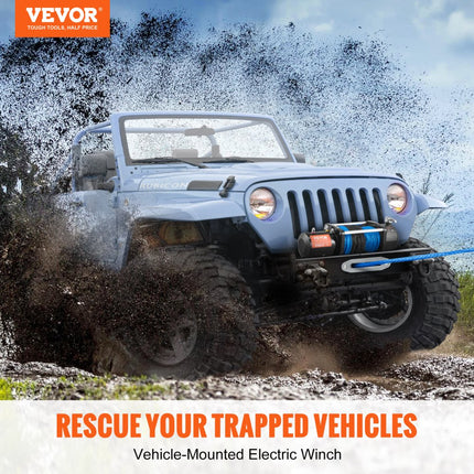 VEVOR Elektrische Lier 12V Winch 8000lbs/3629kg Off-Road Motor Lier Kabel Elektrische Lier 12-Strand Nylon Touw met 2-in-1 Controller Zwart Geschikt