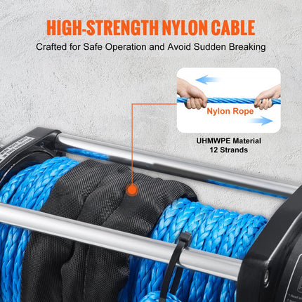 VEVOR Elektrische Lier 12V Winch 8000lbs/3629kg Off-Road Motor Lier Kabel Elektrische Lier 12-Strand Nylon Touw met 2-in-1 Controller Zwart Geschikt