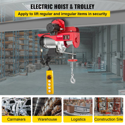 VEVOR Elektrische Kabeltakel Lifting Hoist Elektrische Lier met Trolley 1 T Belasting 13 m/min