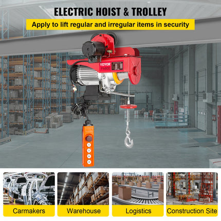 VEVOR Elektrische Lier Elektrische Takel Lifting Hiost Takel Trolley 1T 1300W Afstandsbediening Stalen Veilige Sterke Takel Kabeltakel Elektrische