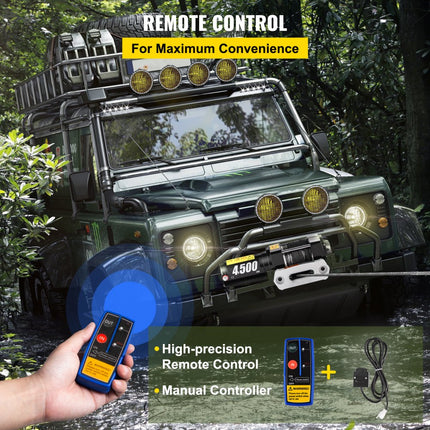 VEVOR Elektrische Lier 4.500LBS Utv Lier Kabel Lier 12V Dc met Synthetisch Touw Van 12,5M Power Winch met Draadloze Afstandsbediening Truck Lier