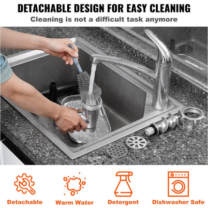 VEVOR elektrische vleesmolen RVS vleesmachine 3 kg/minuut gehakt, 550 W multi foodprocessor worstvuller incl. 2 snijplaten, 3 worsttubes, 2 messen voor rund, kip, kalkoen etc.