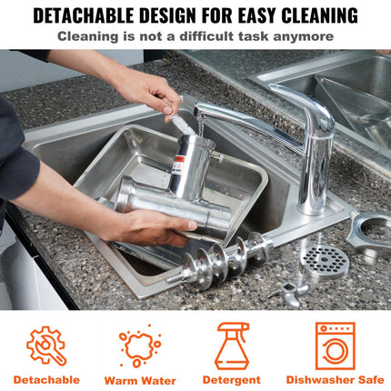 VEVOR elektrische vleesmolen RVS vleesmachine 3,76 kg/minuut gehakt, 650 W multi foodprocessor worstvuller incl. 2 snijplaten, 1 worstkoker, 2 messen voor rundvlees, kip, kalkoen etc.