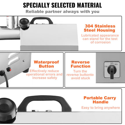 VEVOR elektrische vleesmolen RVS vleesmachine 360 kg/u. Gehakt, 1100 W multi foodprocessor worstvuller incl. 2 snijplaten, 1 worstkoker, 2 messen voor rundvlees, kip, kalkoen etc.