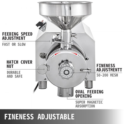 VEVOR Automatische Grain Grinder Molen 2200W, Graanmolen Grinder Roestvrij Staal Motorsnelheid 1500 r/min, Electric Snelle Grain Grinder Mill Poeder Machine Commercial Granen Korenmolen 30-50 KG/H